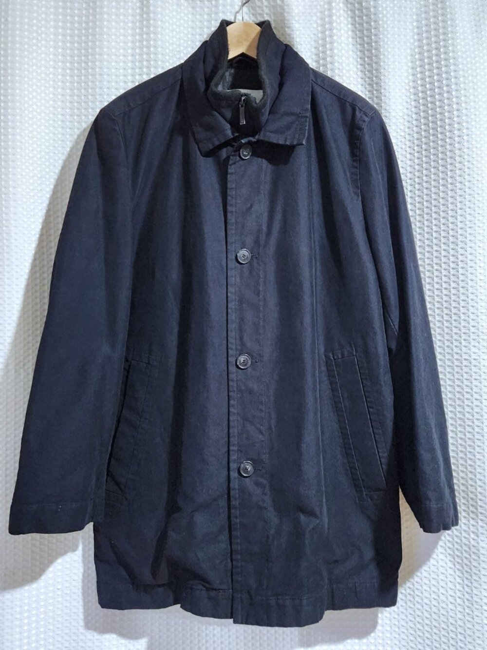 Calvin Klein Car Coat Mens M Navy Blue Quilted Lined Zip Up Button Trench Jacket